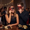 thumbnail image 6 of Masquerade Mask for Couples, Lace Masquerade Mask and Classic Half Mask Set, Masks for Masquerade Party, Halloween Masks for Events, Black and Purple 2 Pack, 6 of 7