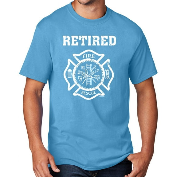 Men's Retired Firefighter T-shirt, Medium Aqua Blue