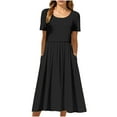 thumbnail image 2 of NXMZXB Women's Summer Short Sleeve A-Line Midi Dresses Casual Ruched Pleated Tunic T-Shirt Dresses Loose Flowy Beach Sundress with Pockets Black M, 2 of 8