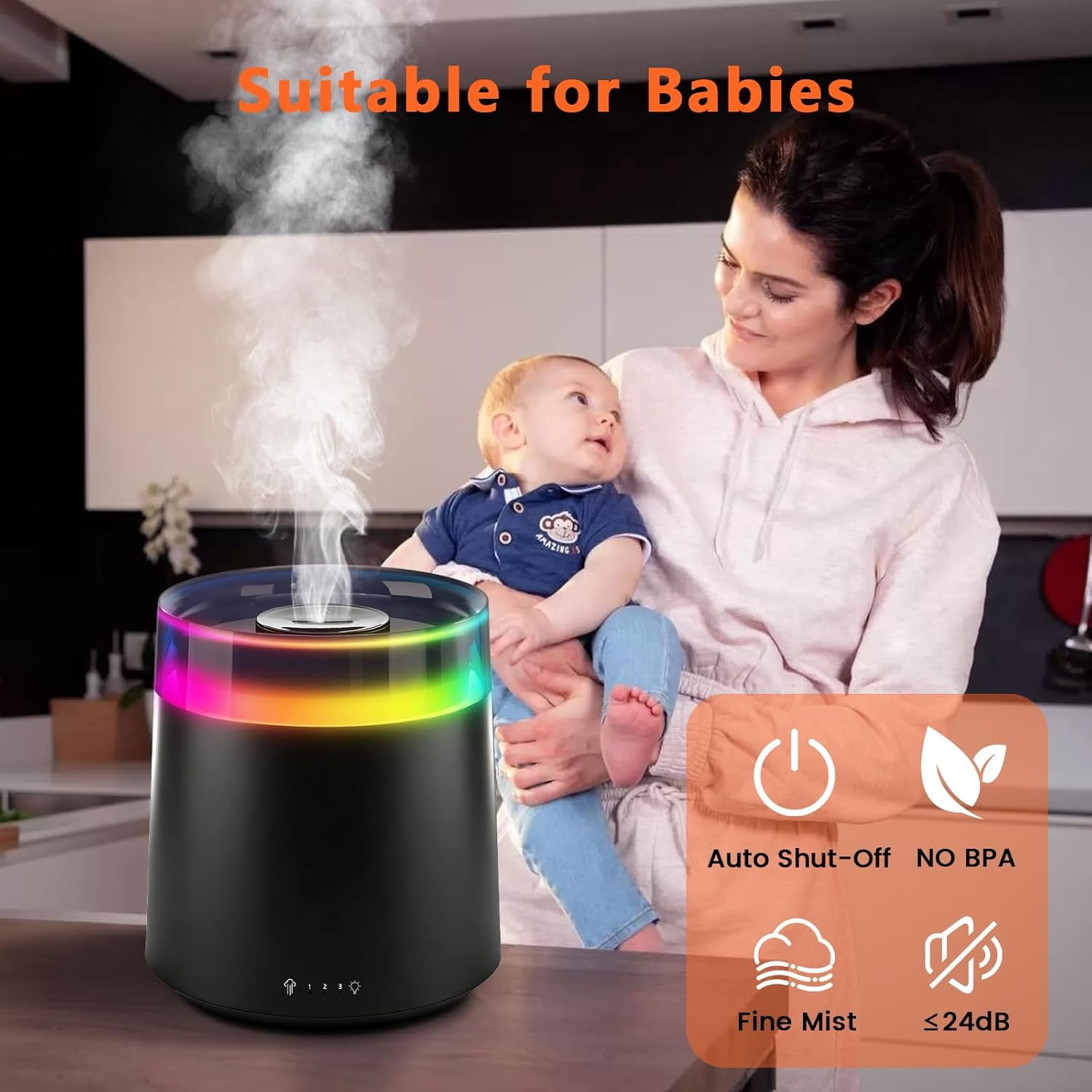 Humidifiers for Bedroom Home,3L Top Fill Cool Mist Humidifier for Baby Nursery,Essential Oil Diffuser for Large Room,3 in 1 uiet Ultrasonic Humidifier for,Office,Plant,Nursery,BPA (Black)