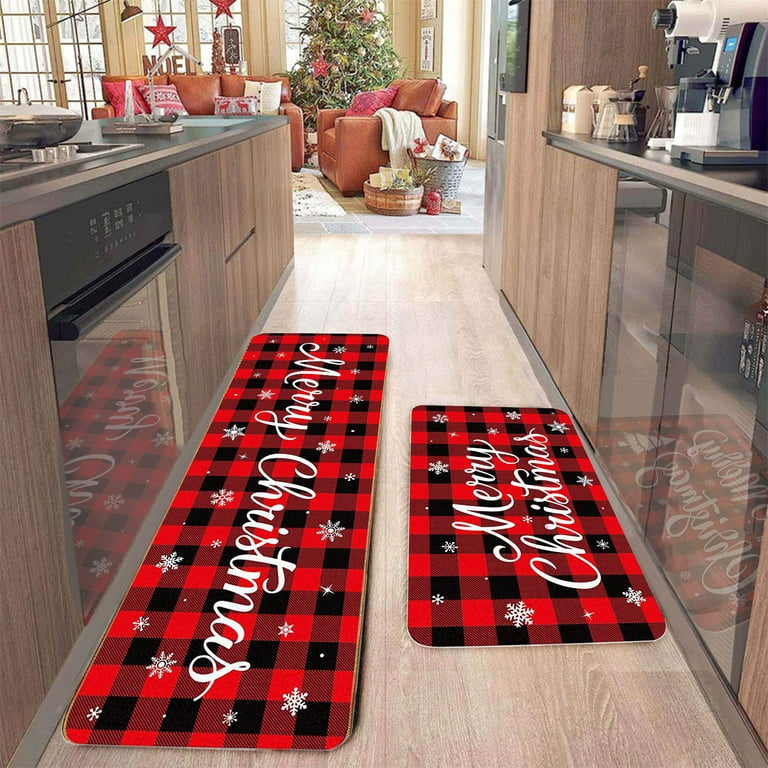 MCOW Red Area Rug 2x3 Christmas Rug Entryway Kitchen Rug Snowflake Doormat  Print Plaid Floor Cover Accent Bathroom Non Slip Living Room Bedroom Carpet  with Gripper 