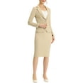 thumbnail image 5 of INSPIRE CHIC Women's Suit Sets Long Sleeves Blazer and Pencil Skirt Two Pieces Work Outfits 2XL Khaki, 5 of 7