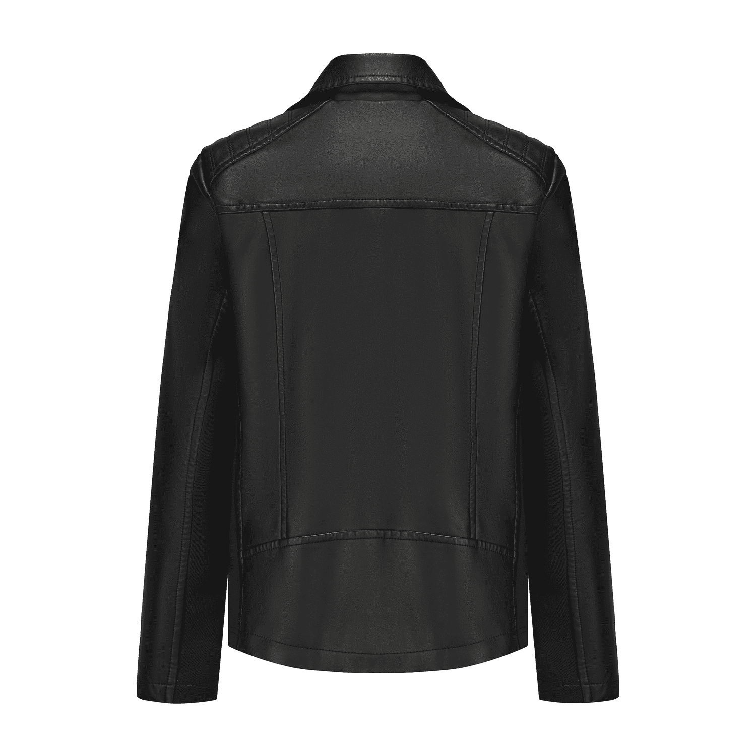 Panan Women's Faux Leather Jacket with Collar Long - Sleeve, Full - Zip Front & Side Zipper Pocket