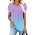 thumbnail image 4 of Charella Tops for Women Trendy Cross V Neck Petal Short Sleeve Pleated Flowy Shirts Casual Gradient Color Basic Tee (3XL, Sky Blue), 4 of 7