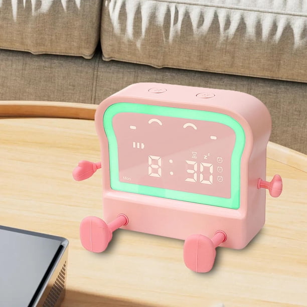 Reloj despertador Digital Perfecl para niños en forma de tostada Rosa con luz nocturna ajustable