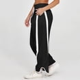 thumbnail image 5 of Women's Striped Wide Leg Pants with Pockets, Oversized Barrel Cut Lightweight Cotton Casual Trousers, Elastic Waist Comfy Lounge Pajama Pant for Outdoor, Travel and Daily Wear Black M, 5 of 9