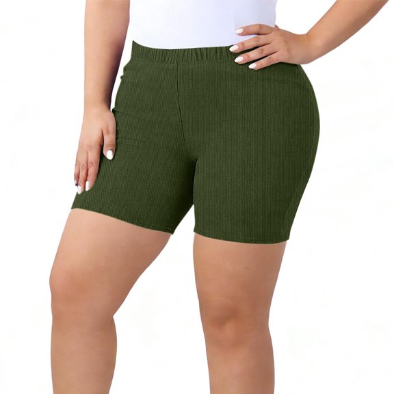 Juslio Shorts for Women Solid Fashion, Sporty Ribbed Breathable Elastic Waist Yoga Base Shorts