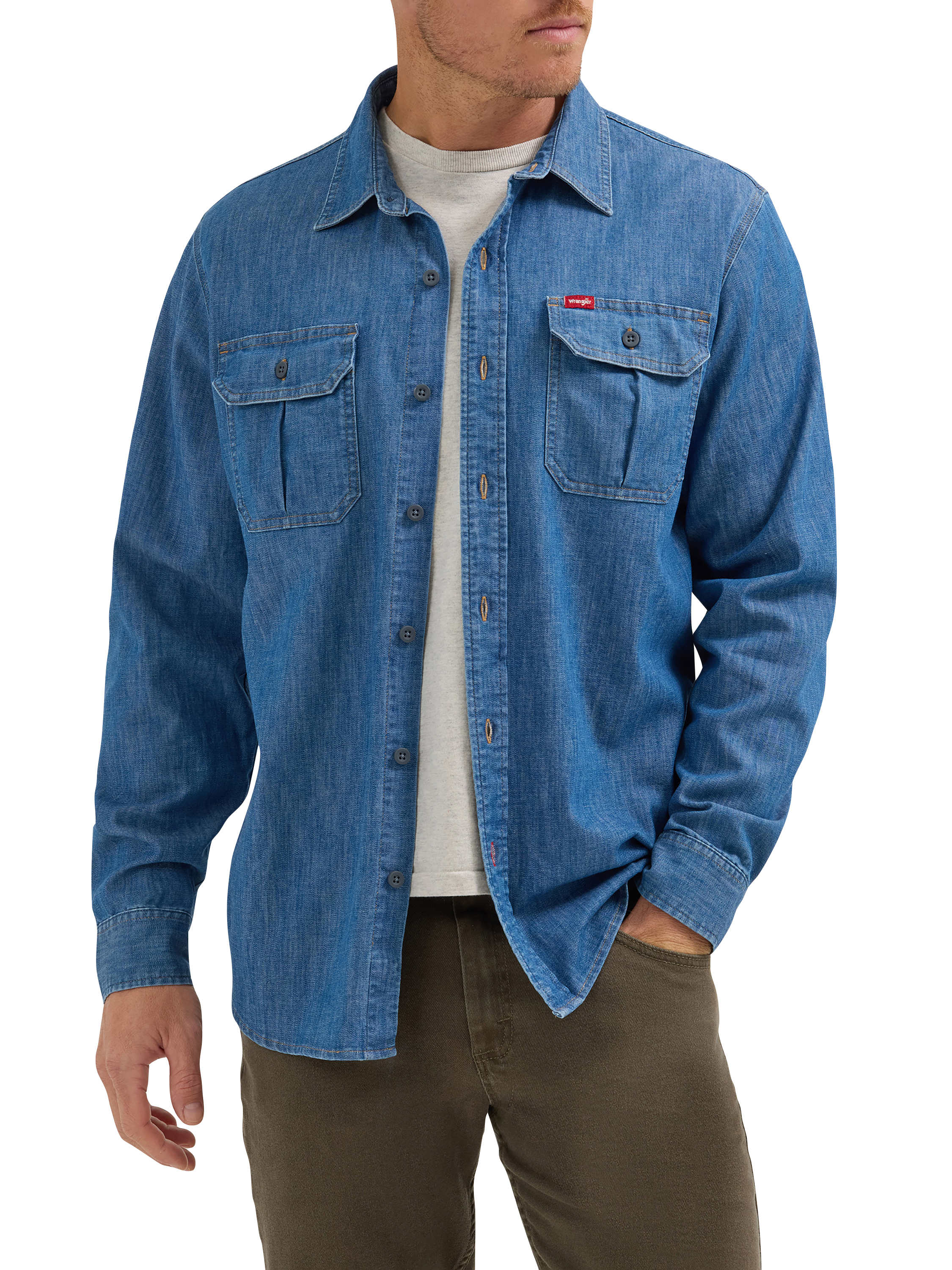Wrangler® Men's and Big Men's Relaxed Fit Long Sleeve Woven Shirt, S-5XL