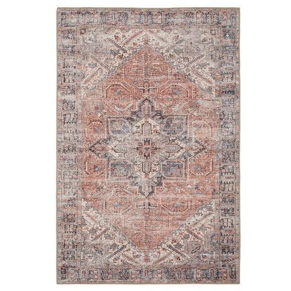 KUKOON Distressed Beige Medallion Washable & Non Slip Area Rug