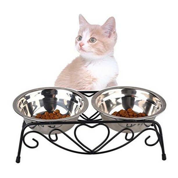 Stainless Steel Cat Food Bowls Set, Pet Dishes Double Bowl Pet Cat