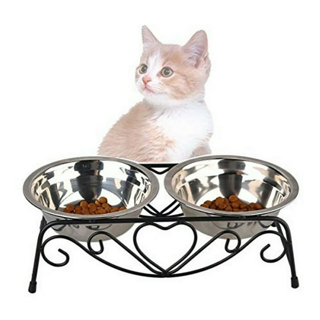 Stainless Steel Cat Food Bowls Set, Pet Dishes Double Bowl Pet Cat