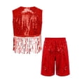 thumbnail image 4 of SiiRoh Boys Girls Sequin Jazz Dance Outfits Sleeveless Fringe Vest Top with Shorts Hip Hop Disco Theme Party Wear Red 12, 4 of 5