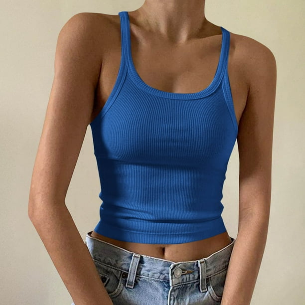 Karight Women's Spaghetti Strap Scoop Neck Ribbed Tank Tops Ribbed Sleeveless Slim Fit Camisole Summer Casual Outfits