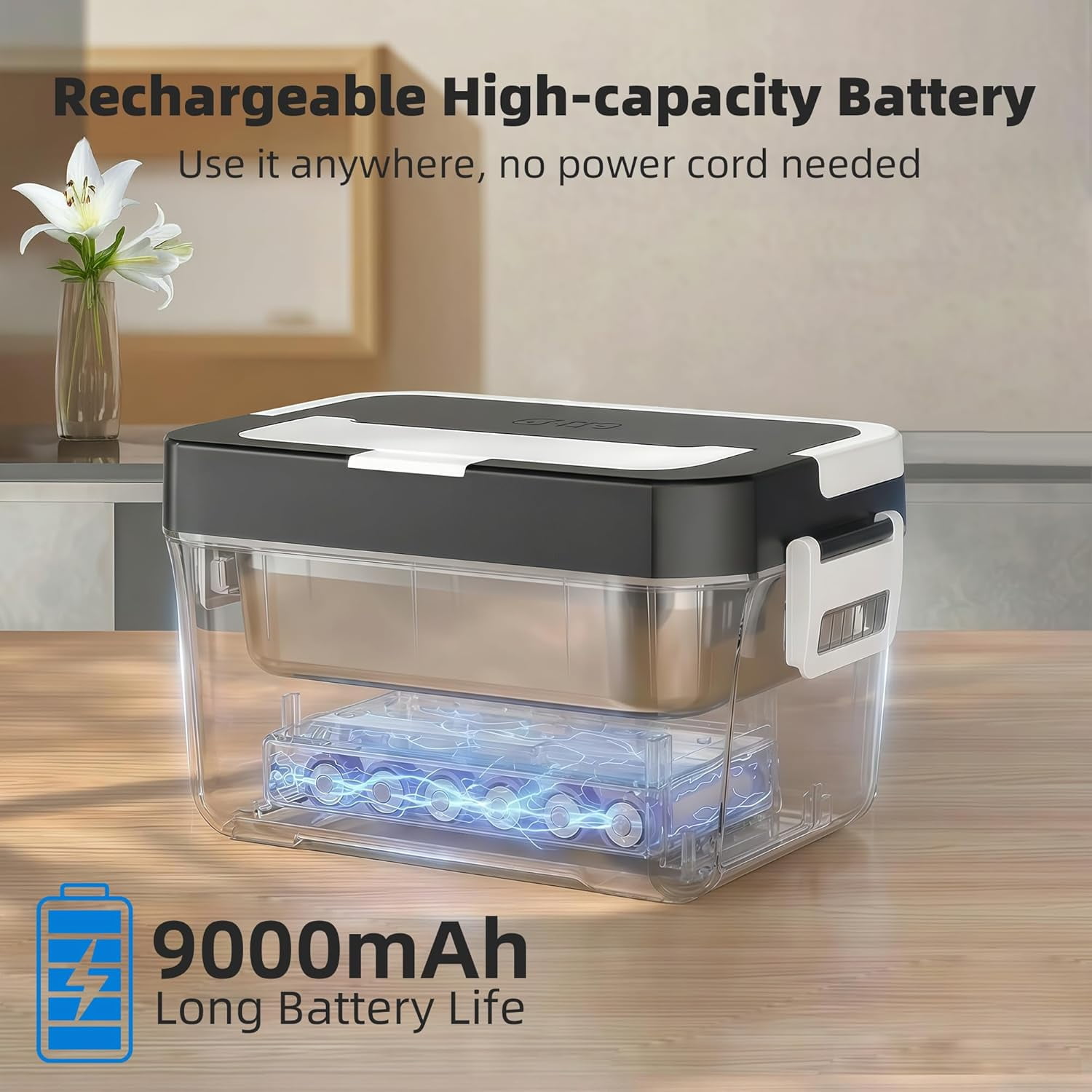 Monteka Cordless Electric Lunch Box for Adults, Portable Battery Powered Heated Lunch Box with APP, 1.2L Automatic Scheduled Heating Lunchbox for Office Work Car Travel Outdoor