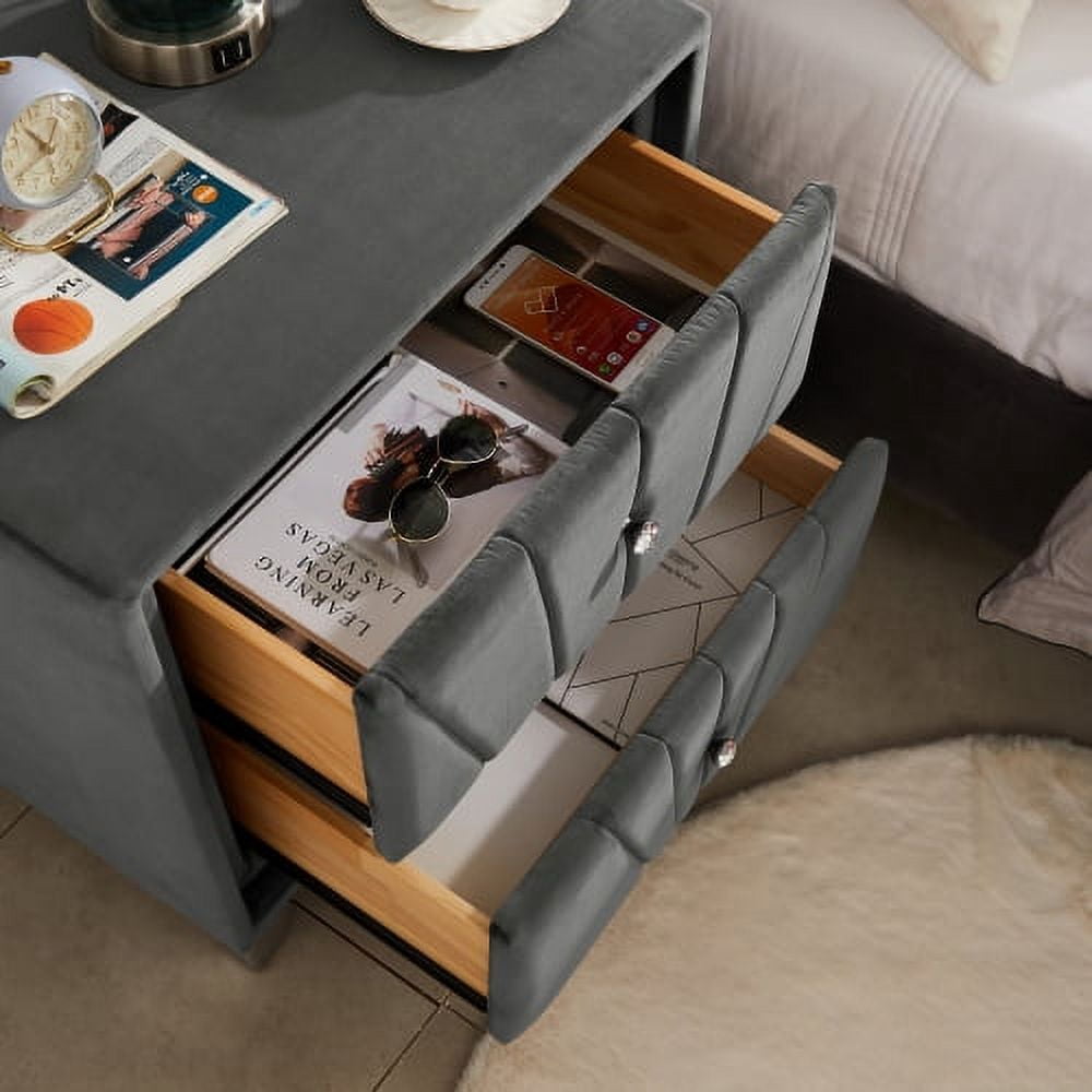 Double-Decker Nightstand, Bedside Table with Metal Legs, End Side Table for Living Room, Bedroom, Gray