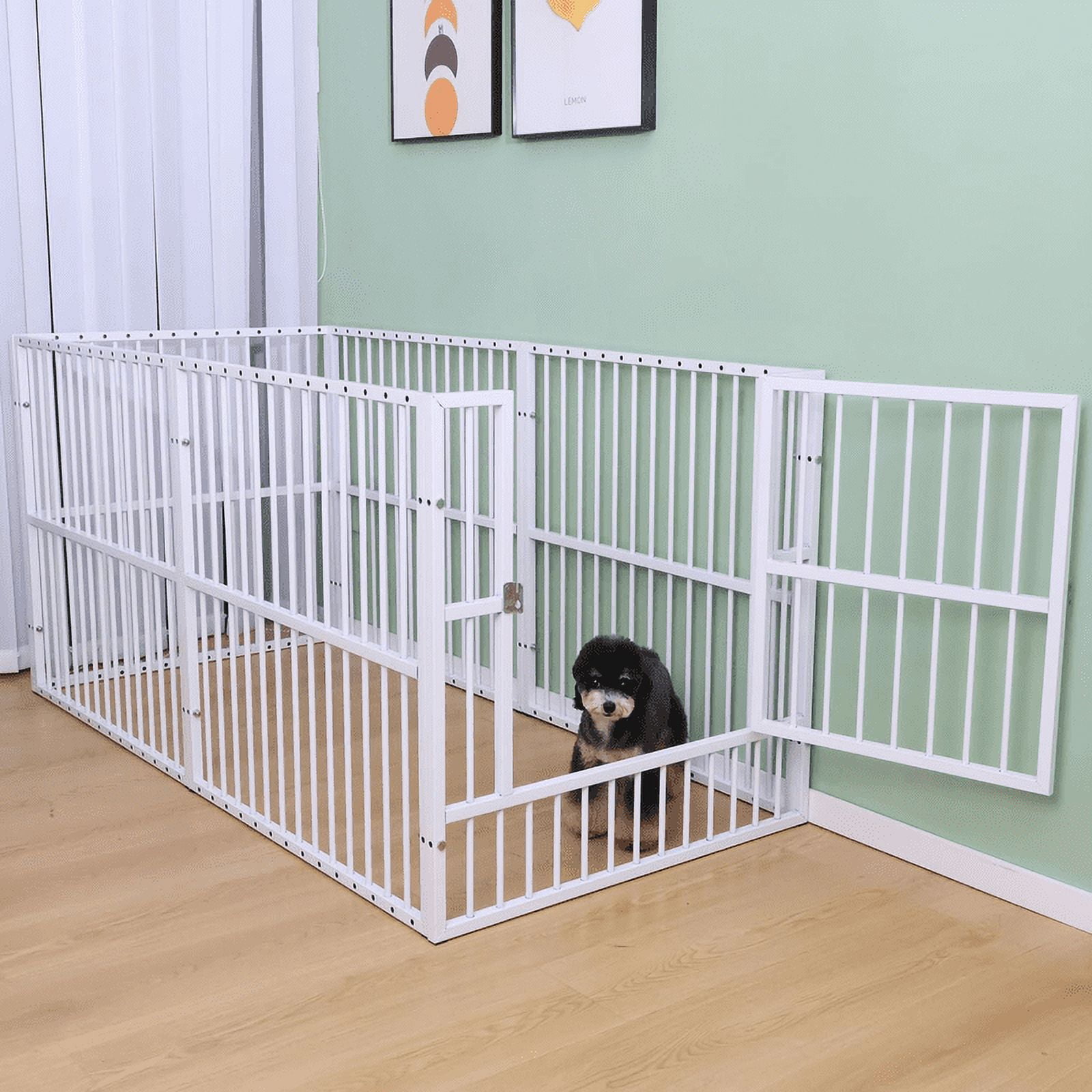 Walnest 6- Panel Metal Pet Exercise Play Pen with Door,31.5"H Foldable Exercise Pen & Pet Playpen Puppy Cat Exercise Fence Barrier Playpen Kennel,White