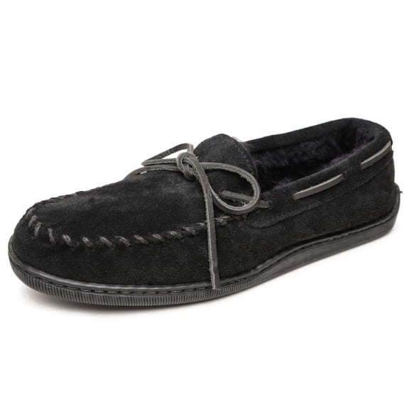 Minnetonka Mens Sheepskin Hardsole Moccasin, Black, Size 8