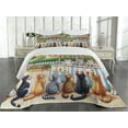 thumbnail image 2 of Ambesonne Cats Quilted Coverlet 3 Pcs, Delicate Kittens and Ice Cream, Queen Size, Multicolor Orange Green, 2 of 4