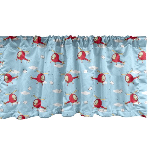 Ambesonne Cartoon Window Valance, Helicopters in Sky, 54" X 12", Pale Blue Yellow Ruby