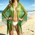 thumbnail image 5 of Hesxuno Mesh Summer Cardigans for Women Longline Beach Open Front Cover Up Fringe Boho Casual Kimono Cardigan Swimwear Bikini Coverup Green Free Size, 5 of 7
