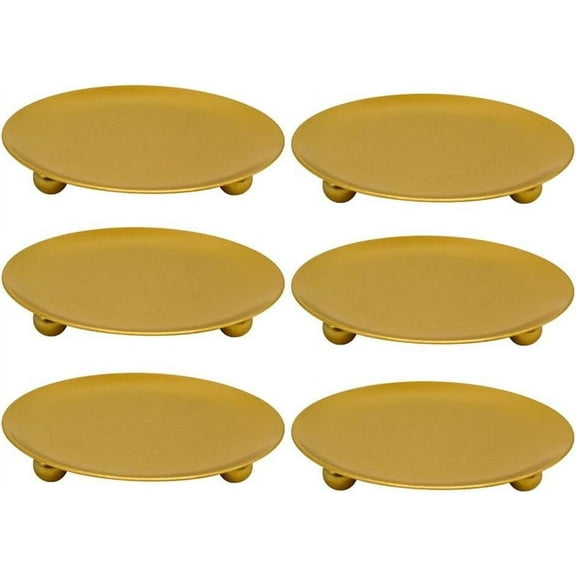 Tied Ribbons 6 Pcs Metal Candlestick Holder Candle Plate Round Tray Decorative Candle Cup Stand Table Decoration for Table Wedding Dinning Party, Gold