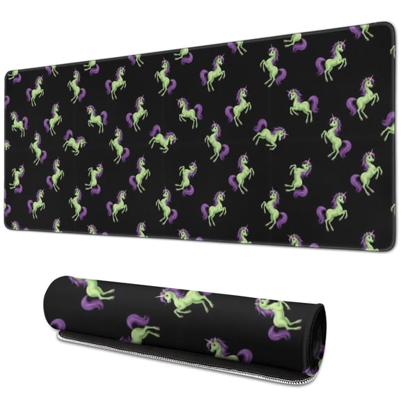 Long Mouse Pads for Desk,Black Cartoon Unicorn Pattern Desk Mats on Top Of Desks, Desk Mouse Pad Extra Large with 3mm Non-Slip Base and Stitched Edge for Gaming,Office,Work,Home 31.5"x11.8"