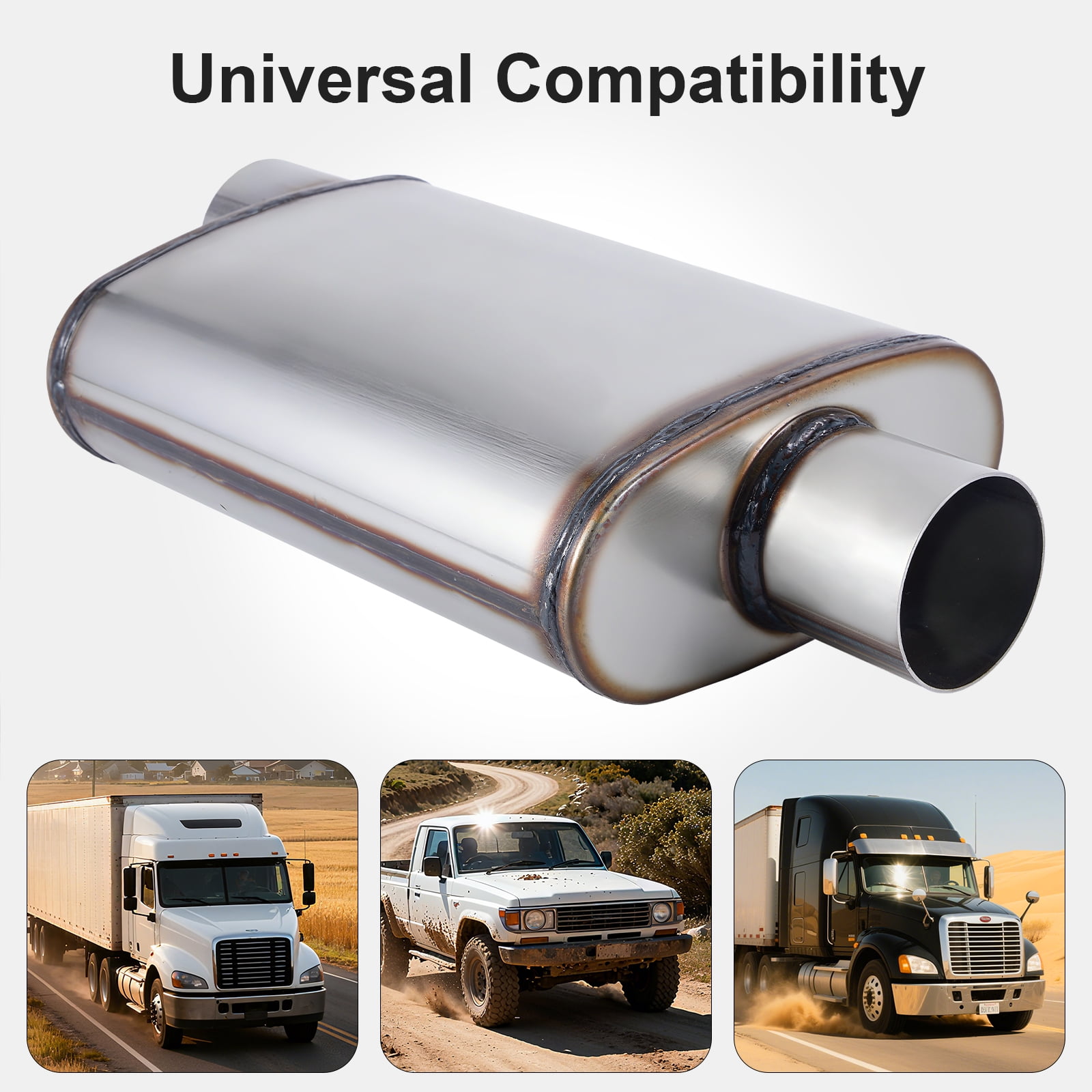 Universal Exhaust Muffler 409 Stainless Steel Performance Muffler for Cars Trucks, 2.25" Inlet (ID) 2.25" Outlet (ID), center - offset