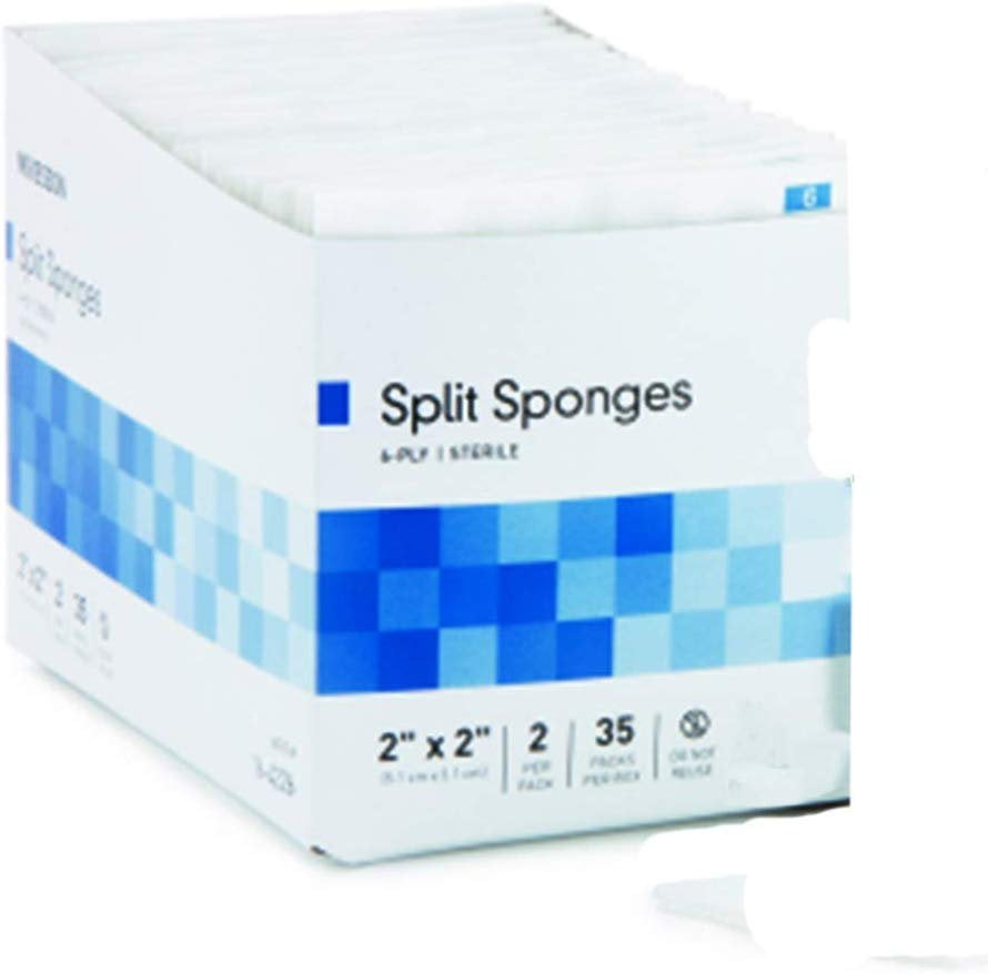 Split Sponges 2" x 2". Case of 700 Split Dressings for I.V.s and Drains. Poly/Rayon Blend