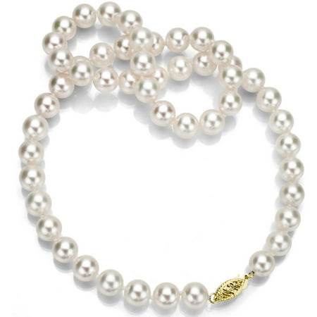 8.5-9mm White Perfect Round Akoya Pearl 18 Necklace with 14kt Yellow Gold Clasp