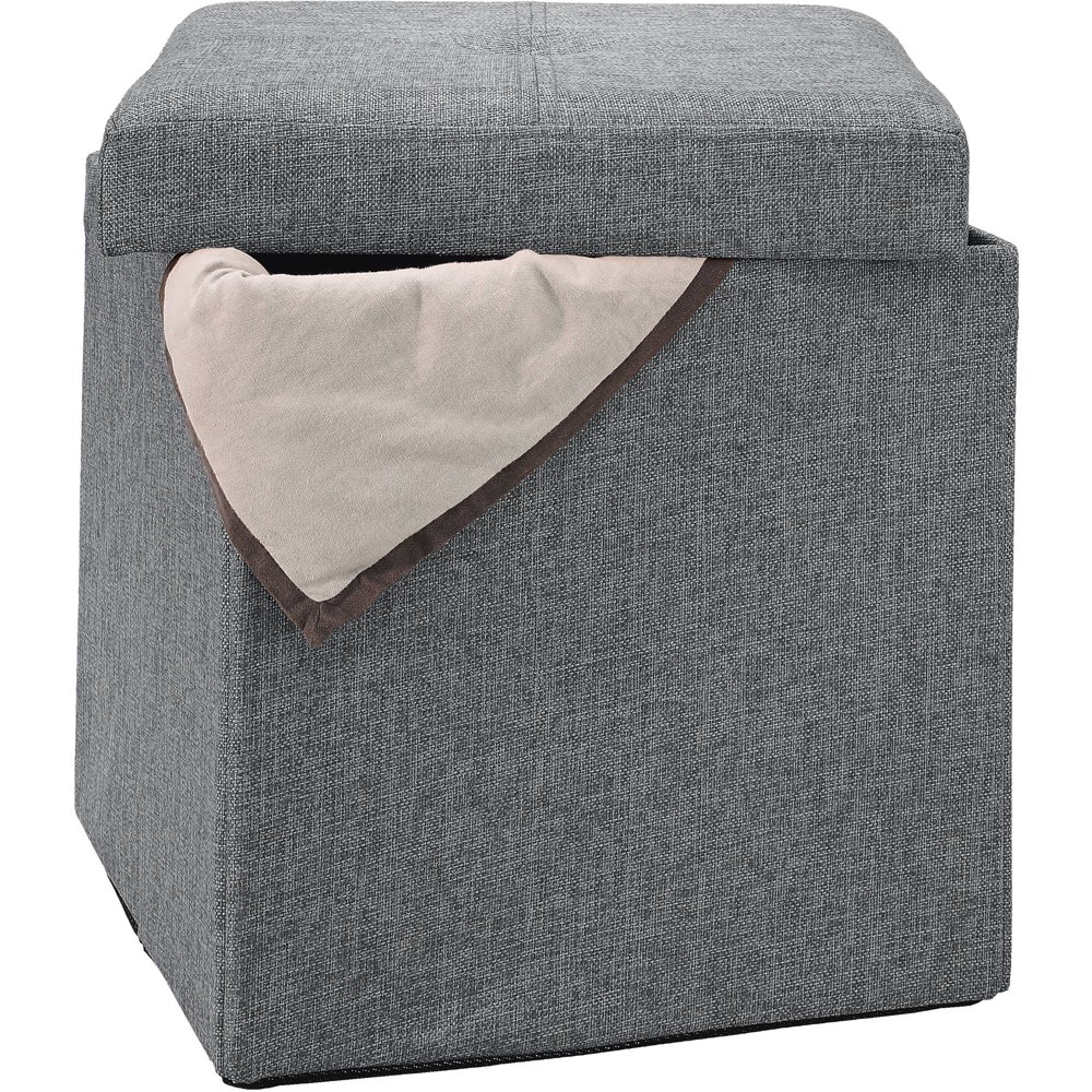 Simplify Faux Linen Folding Storage Ottoman Cube in Grey