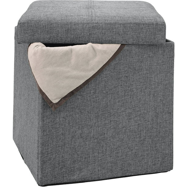 Simplify Faux Linen Folding Storage Ottoman Cube in Grey