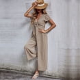 thumbnail image 4 of Combinaison Large en Coton à Manches Courtes pour Femmes Nœud Cropped Palazzo Pants Romper, 4 of 6