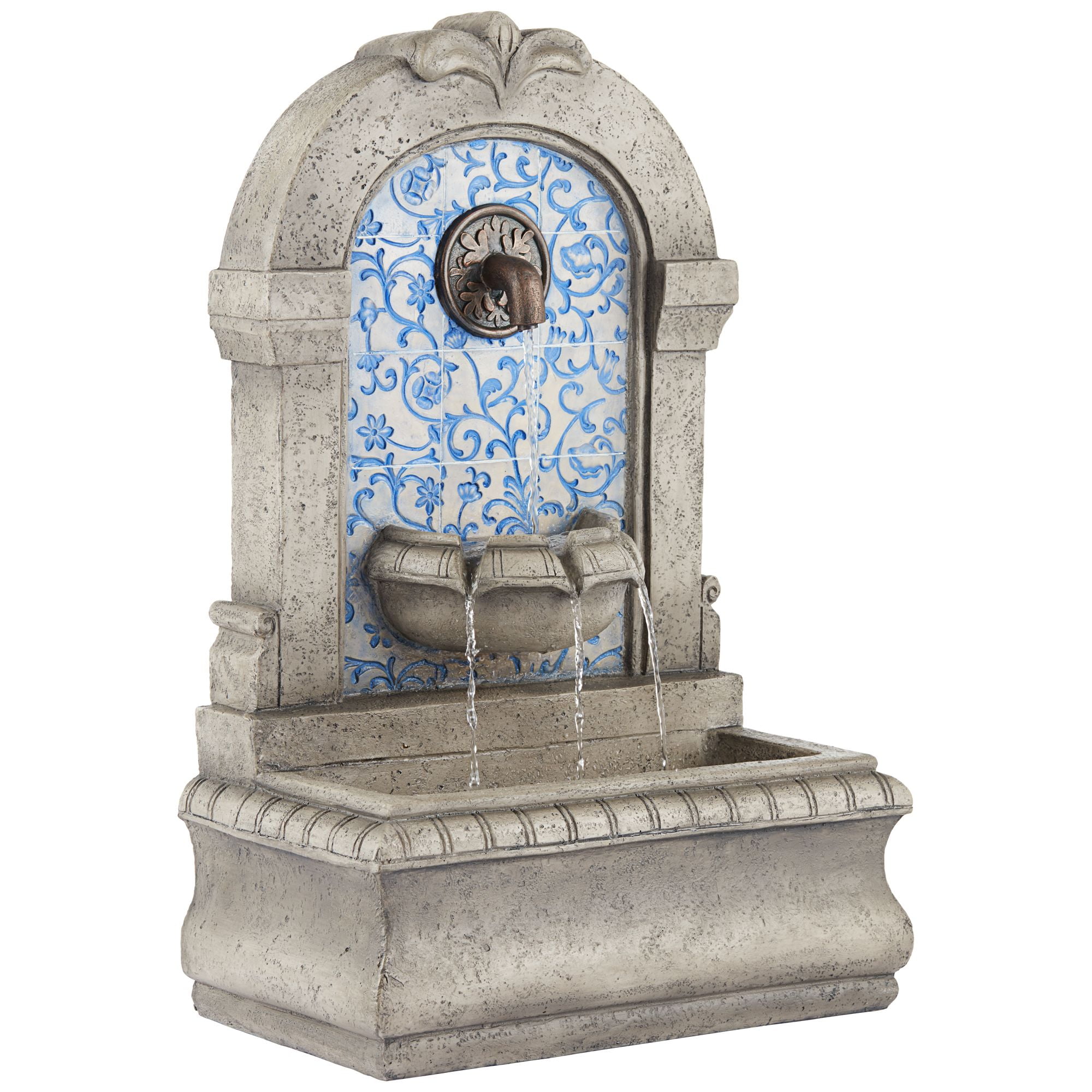Manhasset 30 1/4" High Large Italian Outdoor Decor Blue Faux Stone Floor Fountain Waterfall Outside Garden Patio