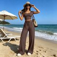 thumbnail image 2 of Vdoaml Ladies Tracksuit 2 Piece Outfit Womens Short Sleeve Crop Top Pants Set Women Casual Loungewear Matching Sets S Brown, 2 of 3