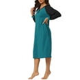 thumbnail image 4 of INSPIRE CHIC Women's Lounge Dress Sleepshirt Pajamas Long Sleeves Henley Neck Nightgowns with Pockets XS Peacock Blue, 4 of 6