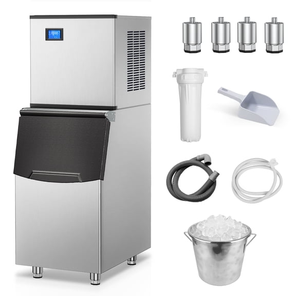 TITTLA Commercial Ice Maker Machine with 440Lbs/24H Split Commercial Ice Machine with 300Lbs Ice Bin in Silver 156-Full Size High-Density Ice Cubes/Cycle Two packages