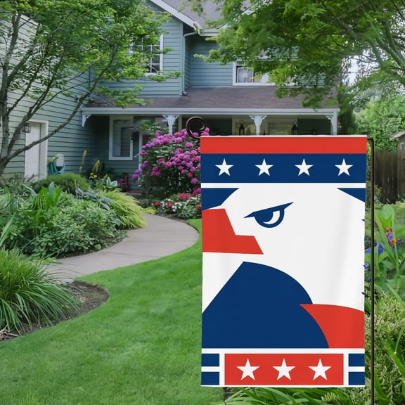 RKSupls Spring Summer Garden Flag Double Sided, Patriotic Eagle Stars Banner Linen Welcome Yard House Outside Outdoor Decoration,12*18 inch