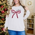 thumbnail image 5 of SwiftWear Women's Merry Christmas Red Bow Sweatshirt - Festive Crewneck Holiday Top Soft Long Sleeve Casual Wear for Seasonal Celebrations White, 5 of 9
