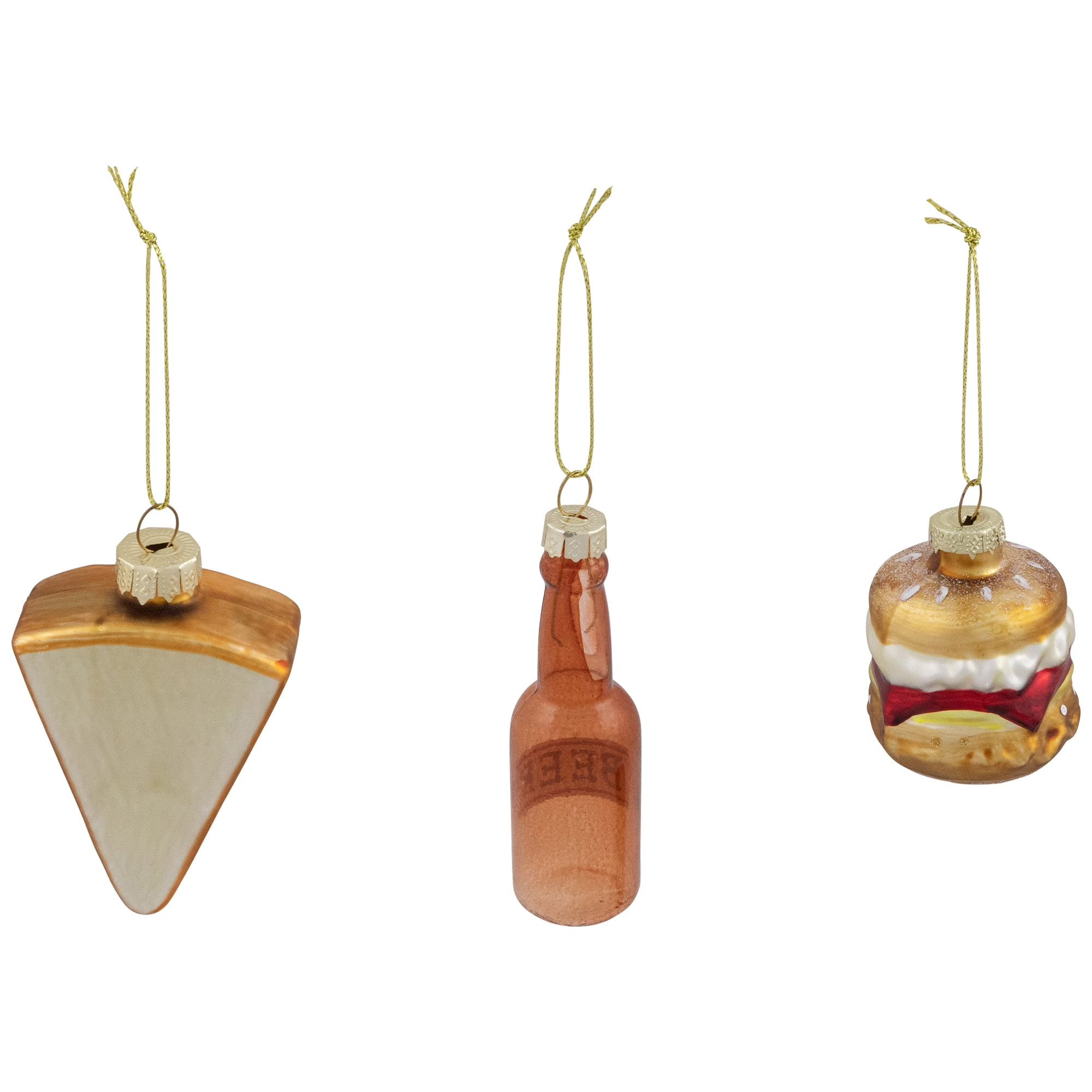 Northlight Pizza, Burger and Beer Glass Christmas Ornaments - 3.5" - Set of 3