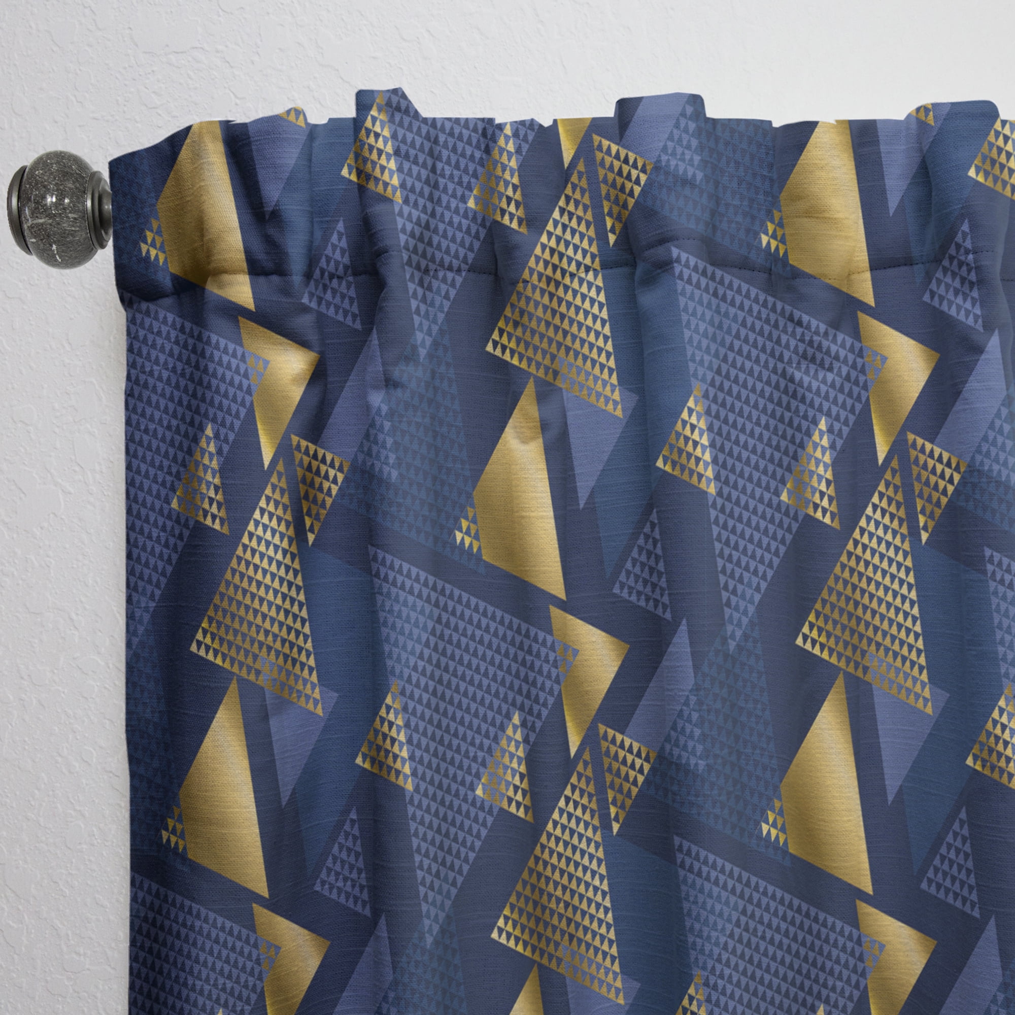 Designart 'Retro Luxury Waves In Blue and Gold IX' Mid-Century Modern Curtain Panel