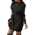 thumbnail image 3 of Seyurigaoka Women Dress Round Neck Solid Drawstring High Waist Street Midi, 3 of 6