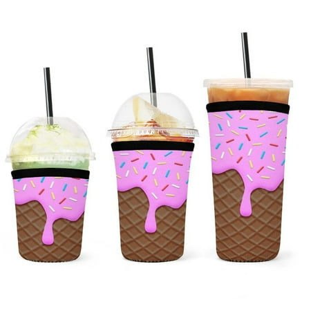

Set of 3 Packs Reusable Hot And Iced Coffee Cup Sleeve Neoprene Tumbler Sleeve Chocolate And Strawberry Icecream(16 24 32oz)