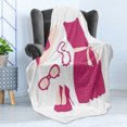thumbnail image 4 of Fashion Soft Flannel Fleece Blanket, Pastel Colored Dress Hat with a Ribbon High Heels and Necklace Woman Clothing, Cozy Plush for Indoor and Outdoor Use, 60" x 80", Pale Peach Pink, by Ambesonne, 4 of 5
