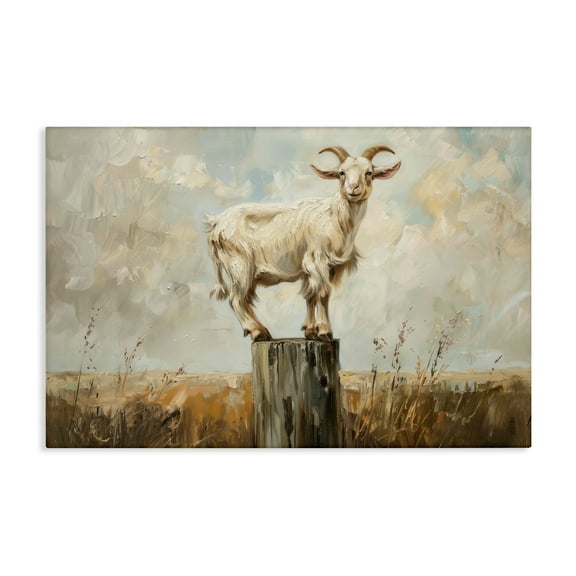 Stupell Industries On The Fence Goat Animals & Insects Painting Gallery Wrapped Canvas Art Print Wall Art, 24 x 16