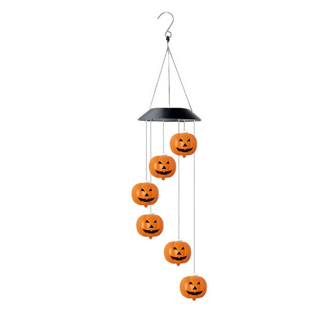 Solar Lights Outdoor New Halloween 8-Function Solar Pumpkin Wind Chime Light Rope Can Also Emits Light Led Wind Chime Decorative Light Halloween Lights Outdoor