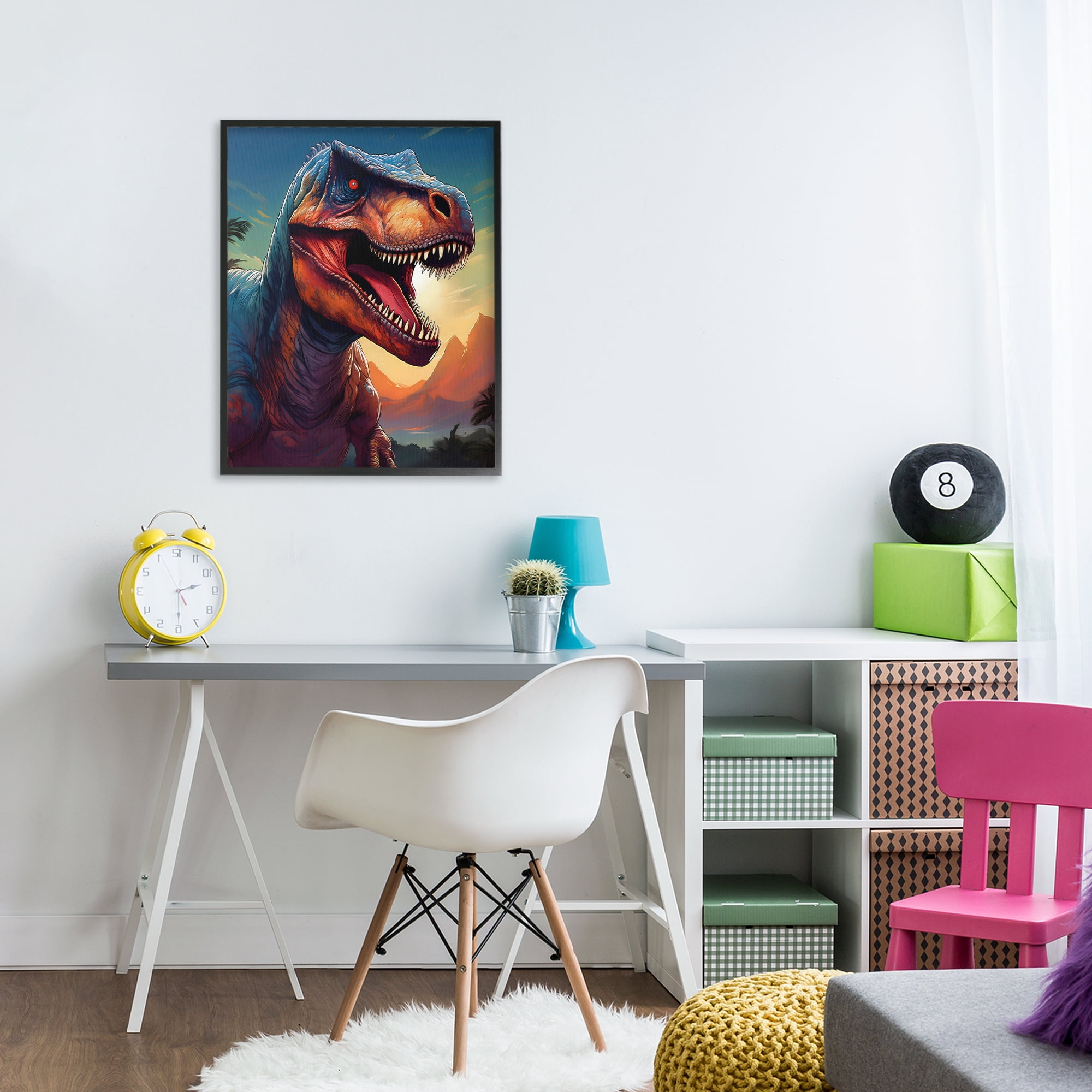 Stupell Industries Dinosaur with Sunset Landscape Black Framed Giclee Art, design by Creative Studio