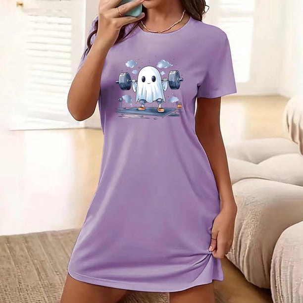 Camisón corto de talla grande para mujer, camisón de manga corta con estampado de pecho a la moda, camisón para mujer