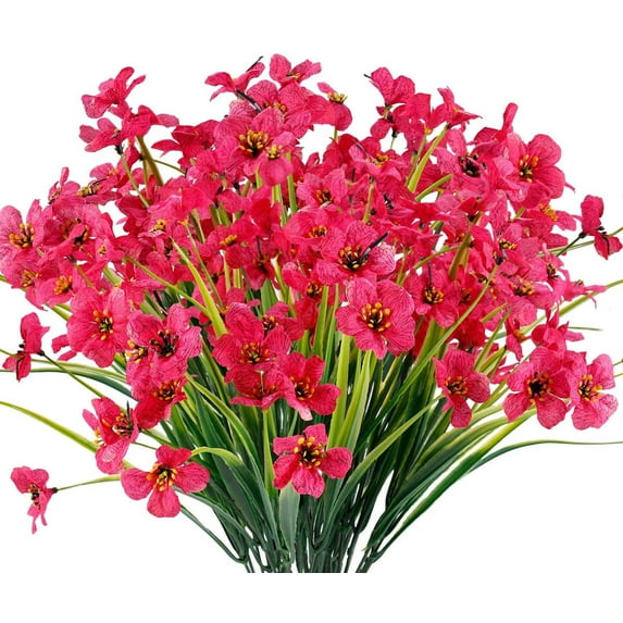12 Bundles Artificial Flowers Outdoor UV Resistant Fake Flowers No Fade Faux Plants Garden Porch Window Box Decorating, Red