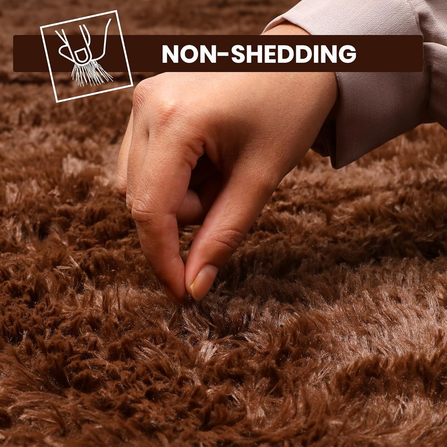 Ameha Shaggy Rug 3x5ft Non-Slip Fluffy Soft Faux Floor Carpets Rectangle for Bedroom Livingroom Decor Brown