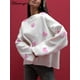 thumbnail image 2 of Suéter navideño con bordado de corazón de Streamgirl para mujer, jersey de punto grueso rosa de gran tamaño, suéteres elegantes de primavera para mujer, 2 of 5
